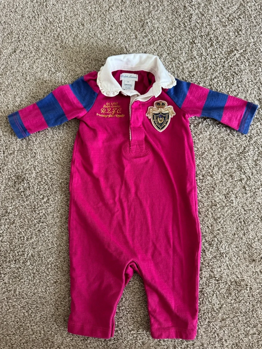 Vintage Ralph Lauren Emblem Crest Magenta & Navy Bodysuit